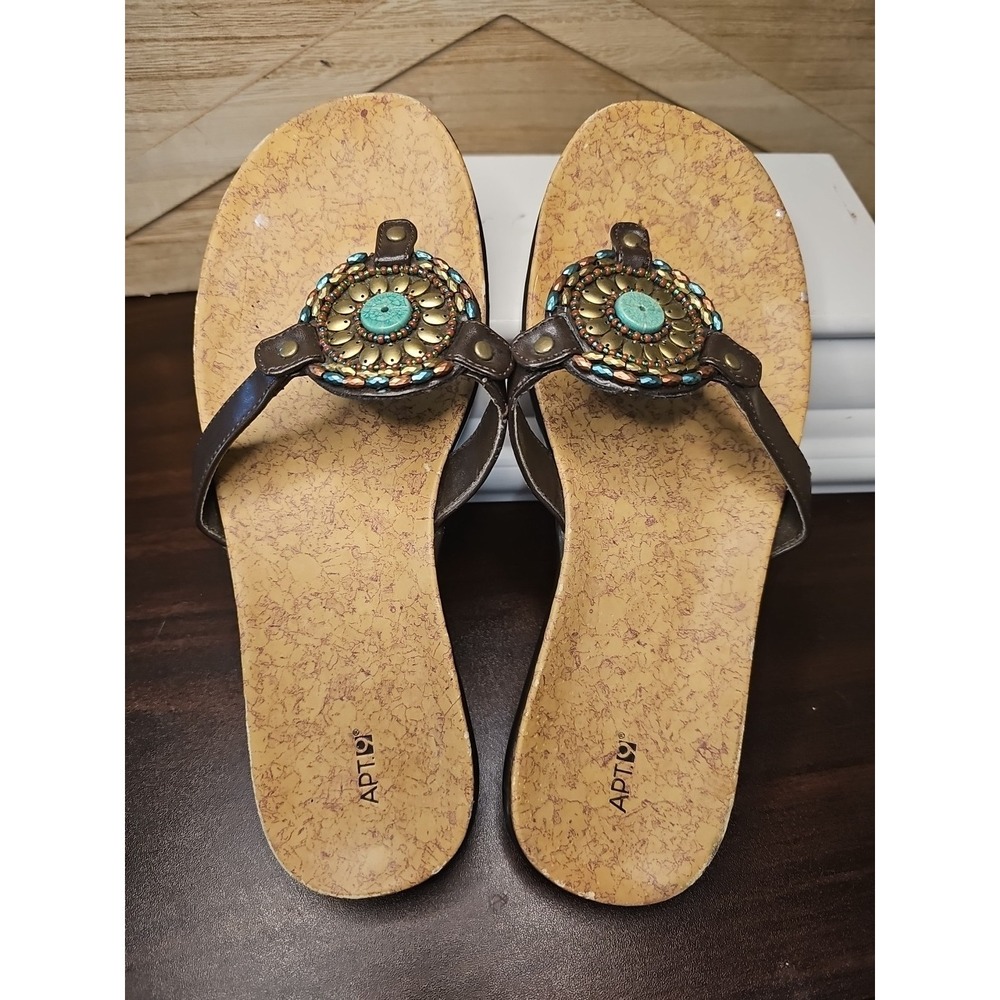 Orthotic Style Beaded Medallion Thong Sandals Wmn 7.5 Boho Gypsy Chic #600